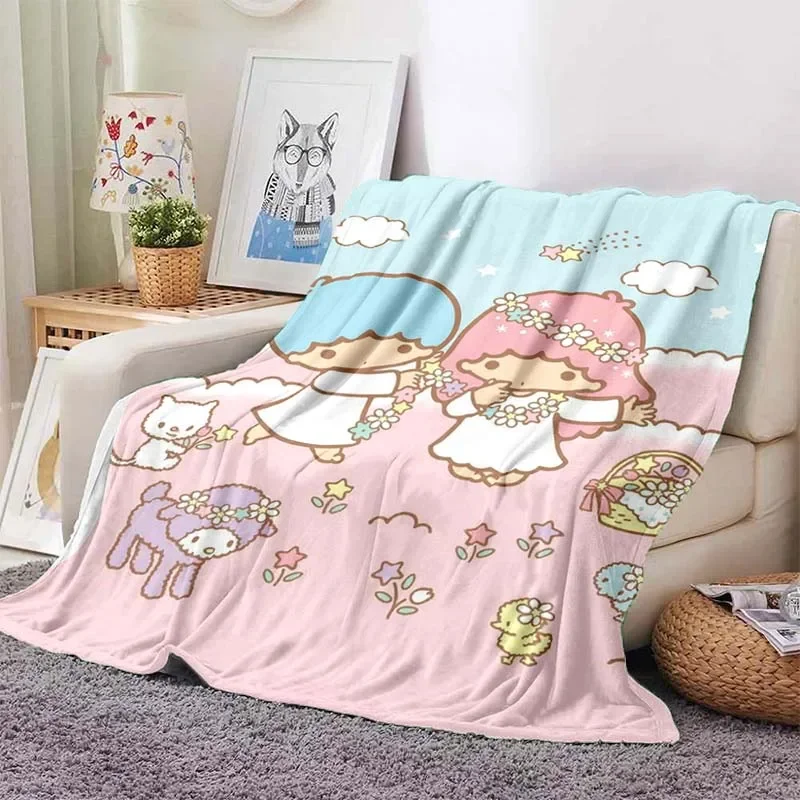 6 Sizes Sanrio Little Twin Stars Pattern Blanket Warm Soft Fluffy Kids and Adult Sofa Bed Throw Blanket Travel Camping Sheet