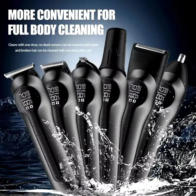 6-in-1 Men's Hair Clipper Multi Functional Trimmer LCD Display High Power Electric Hair Clippers Nose Hair Trimmer Razor Kit