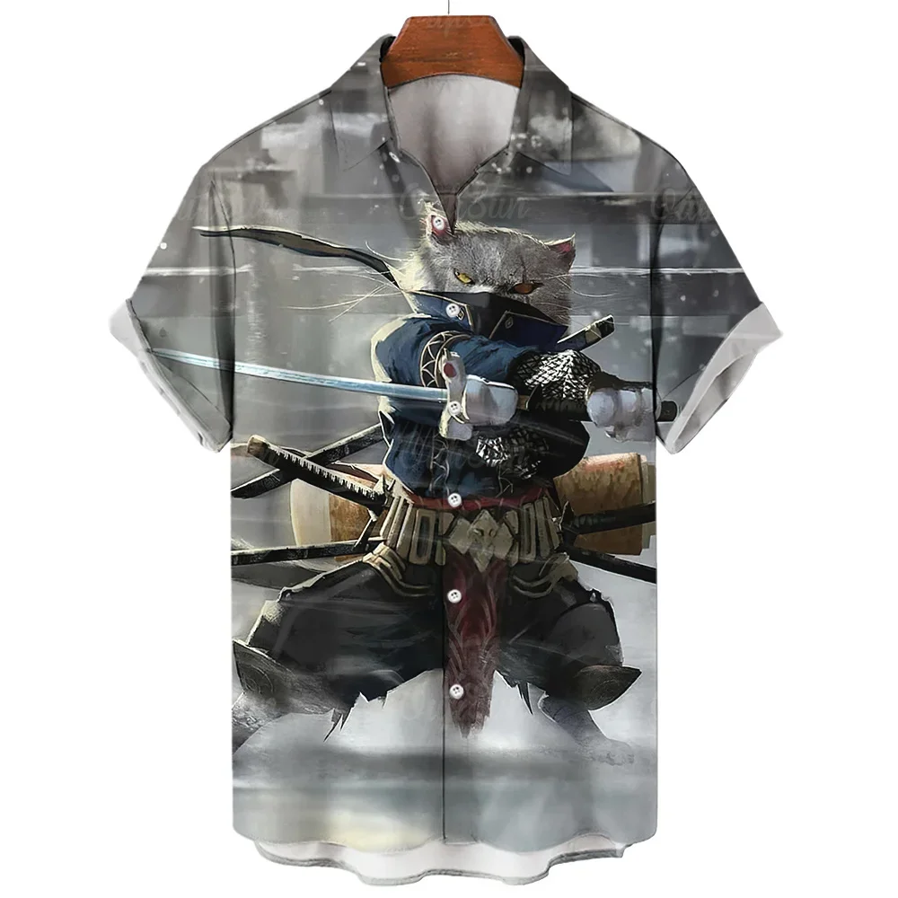 Hawaiian Animal Pattern Shirt Men\'s Summer Casual Clothes 3D Printed Color Collar Casual Short Sleeve Beach Men\'s Shirt