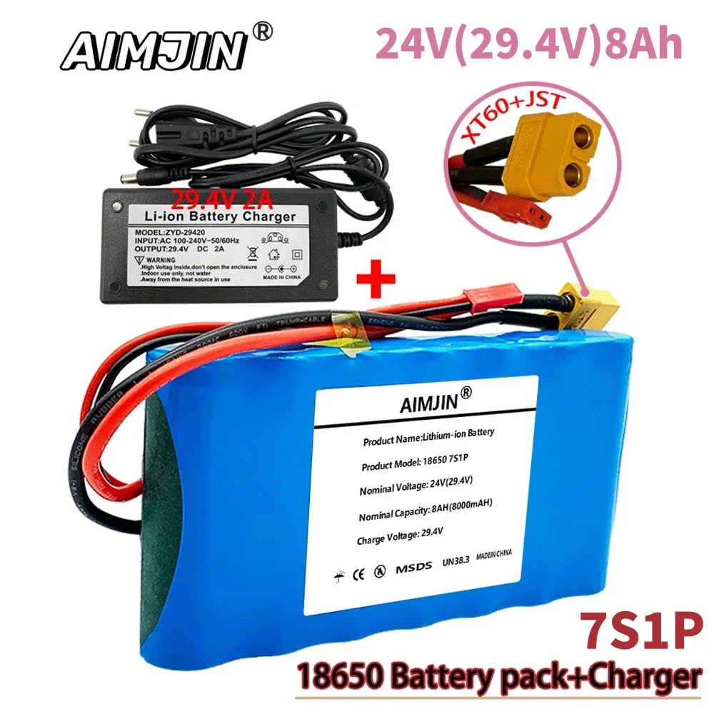 24V 7S1P 29V 8000mAh 7S1P lithium ion battery pack is suitable for scooter toy bicycle with built-in BMS and charger sales