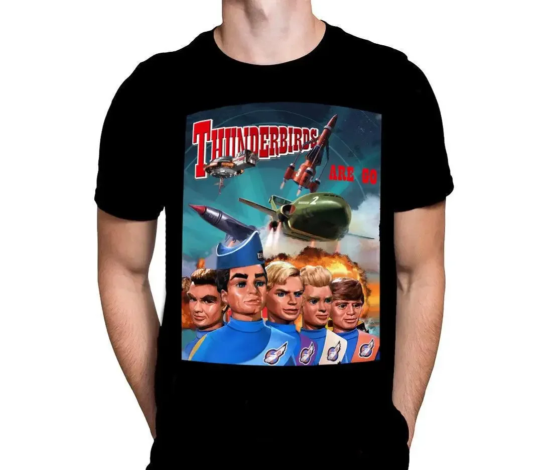 Retro TV-Show Thunderbirds Are Go Schwarzes Baumwoll-T-Shirt für Herren mit Sci-Fi-Motiv