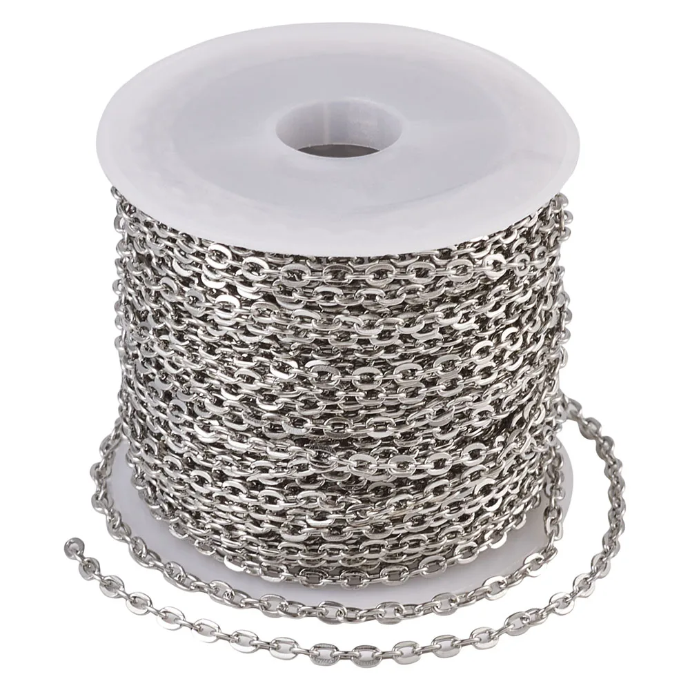 Pandahall 100m/Roll 3mm 4mm Iron Cable Chains Link Chain Cross Chain Unwelded for Jewelry Making DIY Bracelet Necklace Flat Oval