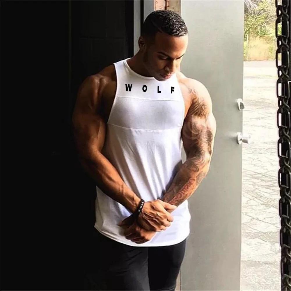 European And American Men\'s Fitness Tank Top Clothing Bodybuilding Muscle Sleeveless Sportswear Gym 100 Cotton Running Vest