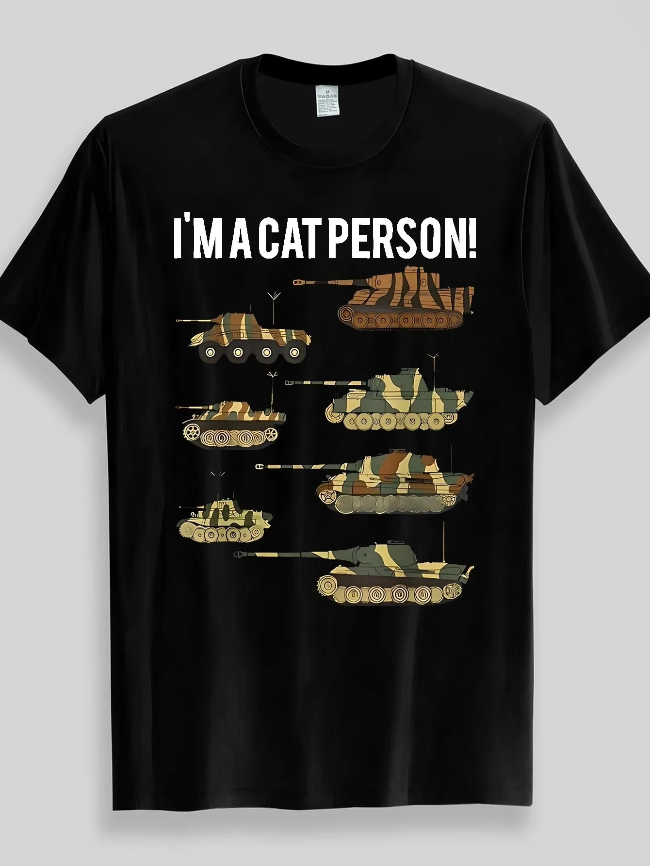 Funny Panzer VI Tiger Graphic Letter Men's Women's T Shirt Streetwear Casual Tee I'm A Cat Person! Men's Military Tank T-Shirt