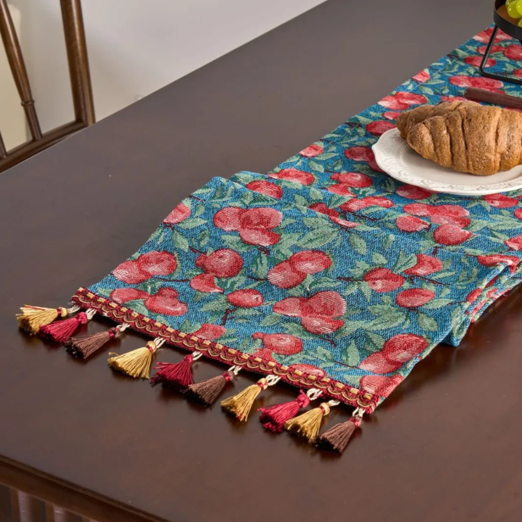 Rural Style Table Runner Monet Oil Painting Jacquard Table Cloth Runner Cabinet Long Table Setting for Home Kitchen Rustic Decor