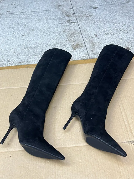 

Slim Faionable Pointed Toe Pure Color High Heel Booties Long Tube Boots for Women Ele Trendy Rubber Outsole Ultrine F...