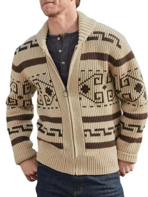 

Модный повседневный мужской кардиган-жакет с отложным воротником, вязаная верхняя одежда из комфортного полиэфирного волокна, с длинными рукавами, стандартный крой