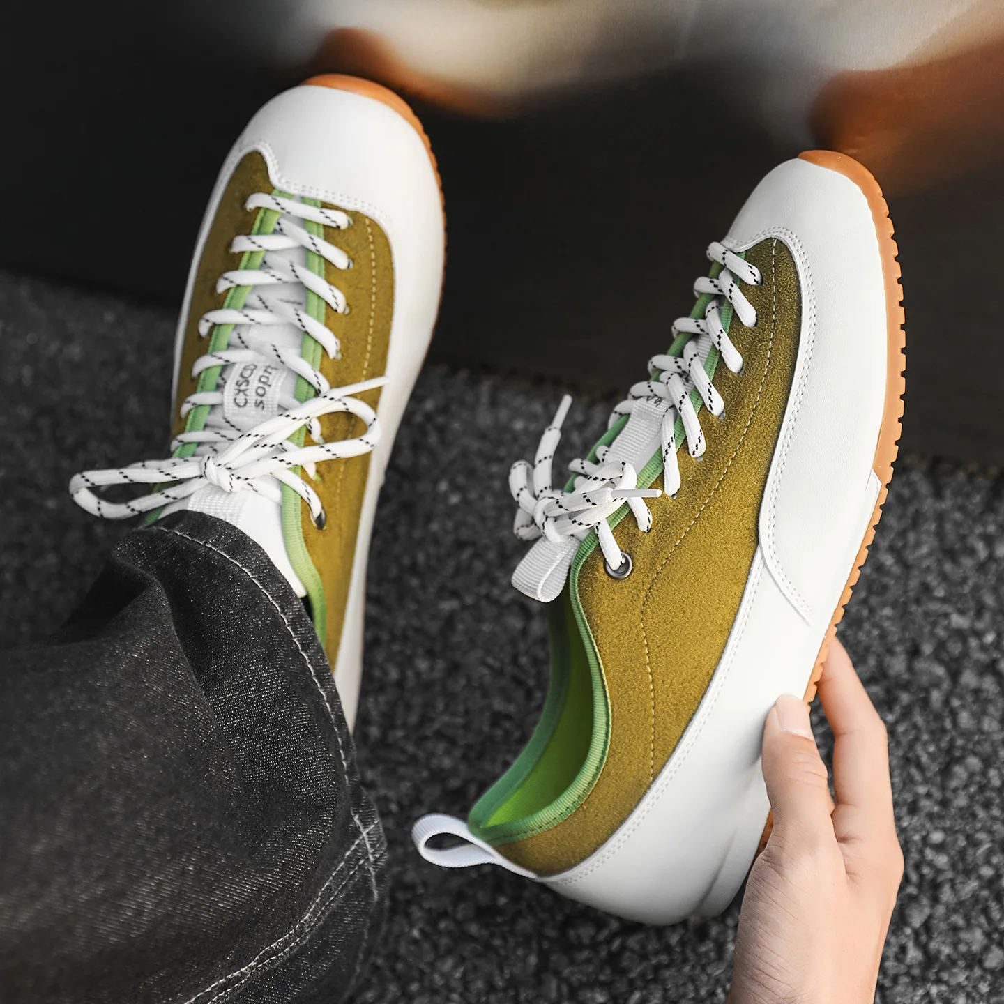 Men Retro German Army Trainer Sneakers, Splicing Color Block Skate Shoes, Non-slip Wear-resistant Soft Sole Casual Sports Shoes