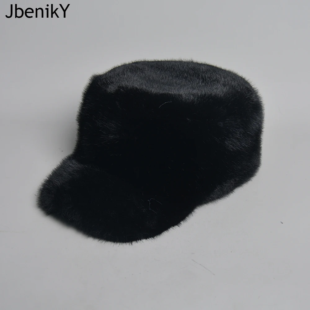 Imitated Mink Military Hat Vintage Flat Top Caps Winter Warm Earflap Hats Men Army Cap Fashion Adjustable Cadet Hats