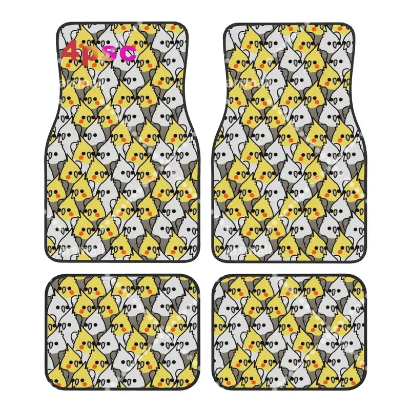 Crystal Velvet Car Floor Mats 4 Pcs Carpets Rugs Parrot Birds Cockatiel Squad Universal Car Front Rear Carpets Foot Mats