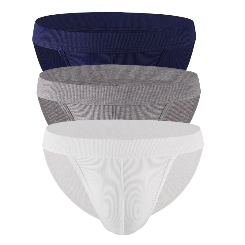 

3PCS Underwear Men Briefs Low Waist Elastic Soft Breathable U-shaped Convex Pouch Solid Color Men's Underwear