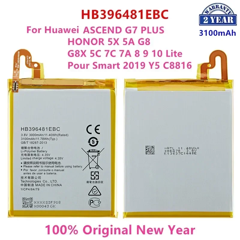 100% Orginal HB396481EBC Battery For Huawei ASCEND G7 PLUS HONOR 5X 5A G8 G8X 5C 7C 7A 8 9 10 Lite Pour Smart 2019 Y5 +Tools