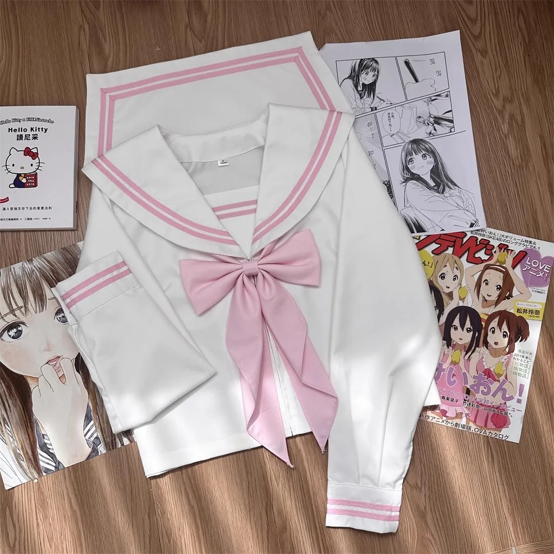 Vêtements de marin blanc rose uniforme japonais femme marin Fuku Jk uniforme scolaire coréen femmes lycée Seifuku jupe plissée
