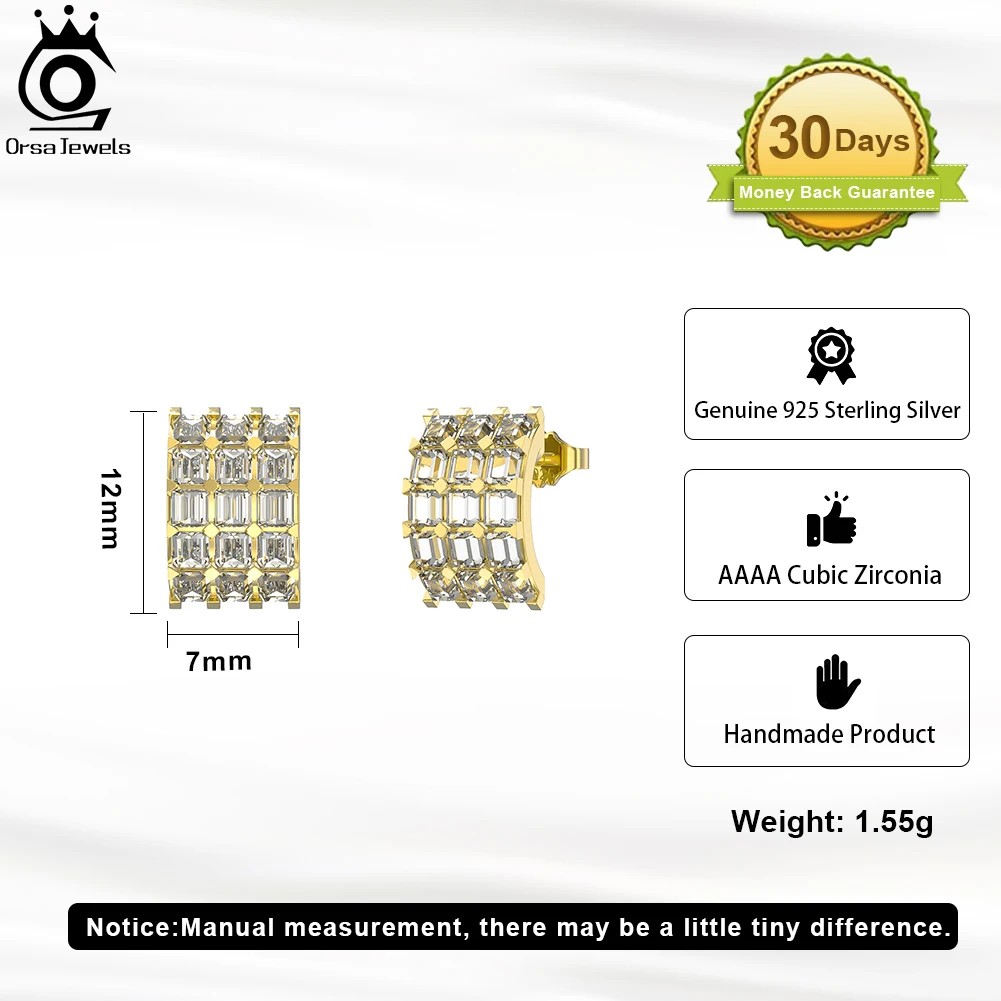 ORSA JEWELS 100% 925 Sterling Silver Romantic Stud Earrings for Women Full Clear AAAA Zircon Earrings Anniversary Jewelry SE376