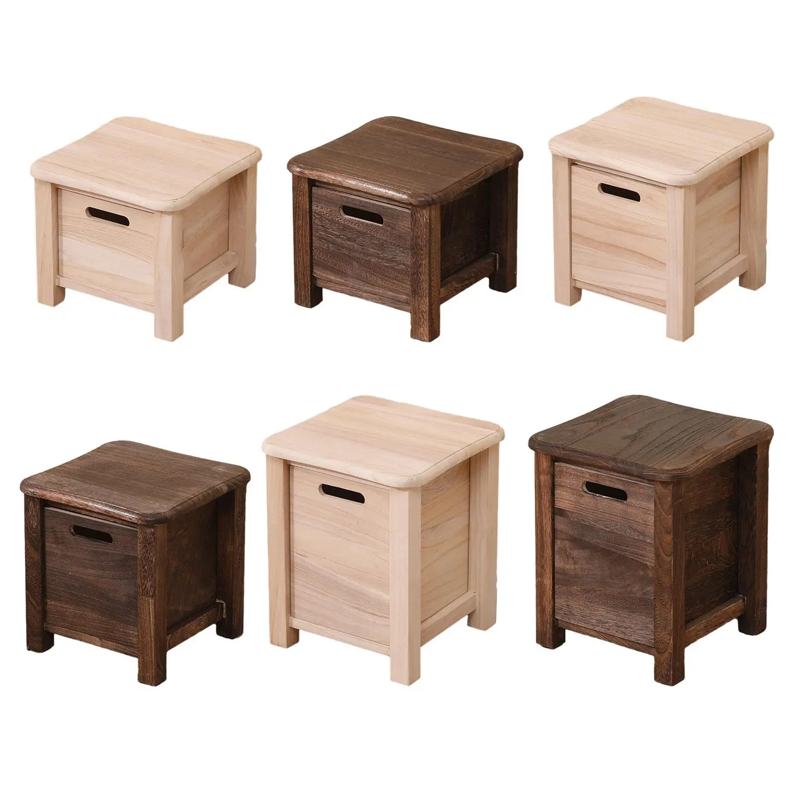 Wooden Storage Stool Decor with Rounded Edges for Office Living Room Doorway