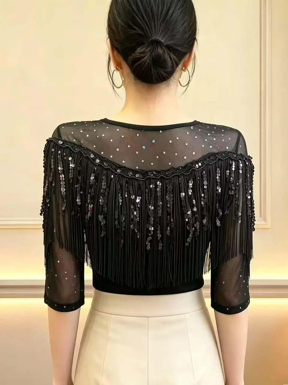 2026 Summer T-shirts for Women, Lace Splicing Mid-Sleeve Top, Slimming Flattering Fit, Premium Quality Exclusive Design Top