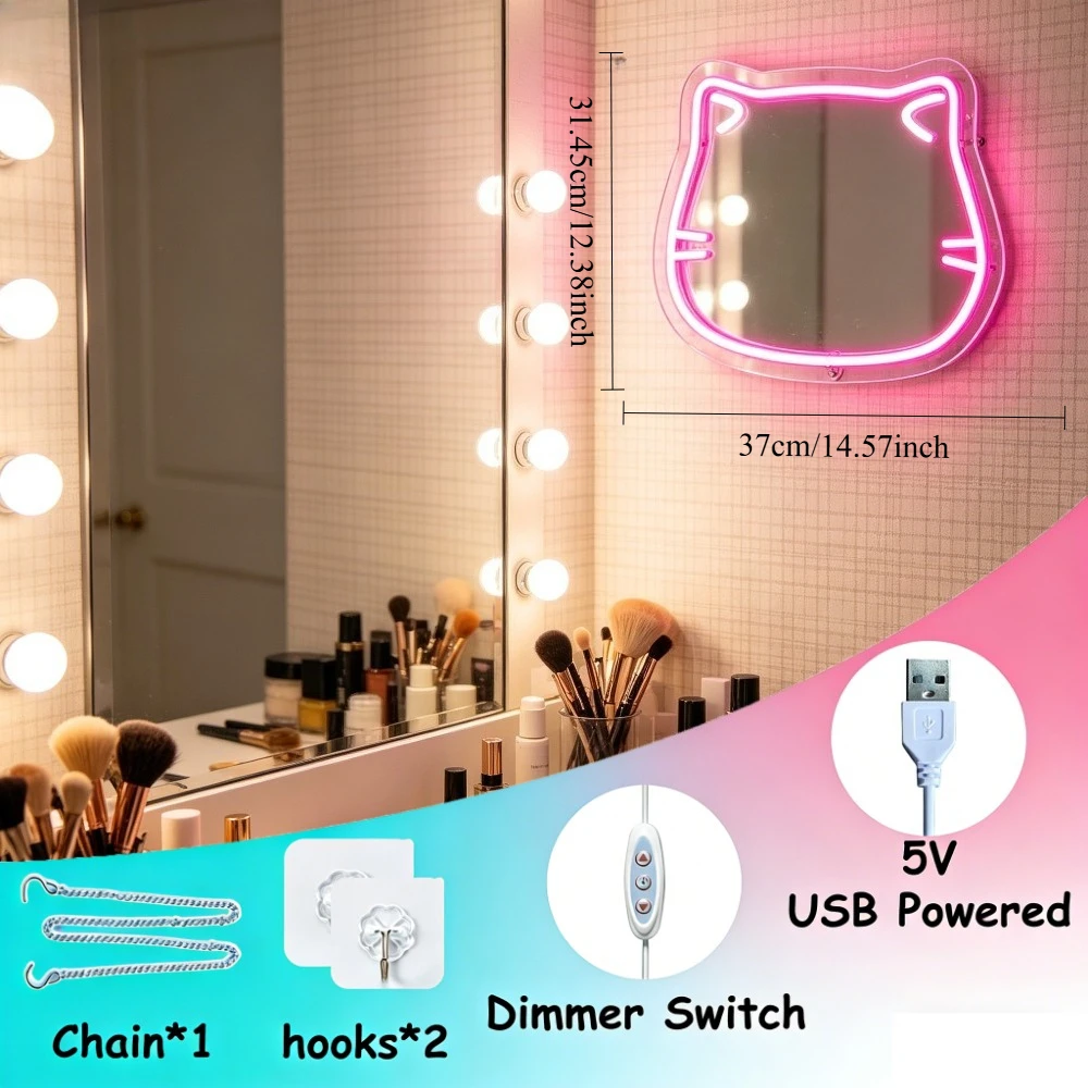 Cute Cat Selfie Neon Sign LED  - Beauty Makeup Girl Photo recension och pris