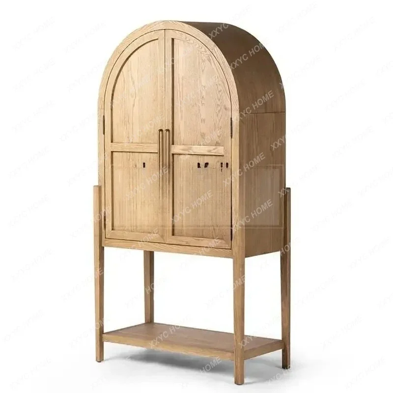 A  Solid wood double-door dining side cabinet retro arched guest dining room against the wall multi-functional storage locker