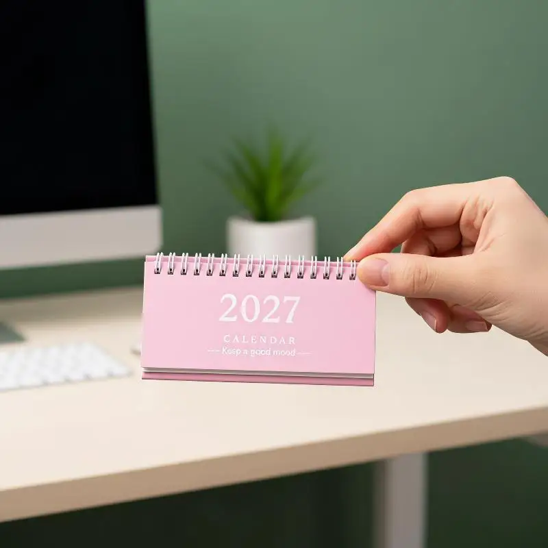 2027 Mini Flip Coil Desk Calendar Standing Design Portable Desktop Planner for Freelancer Project Schedule Tracking