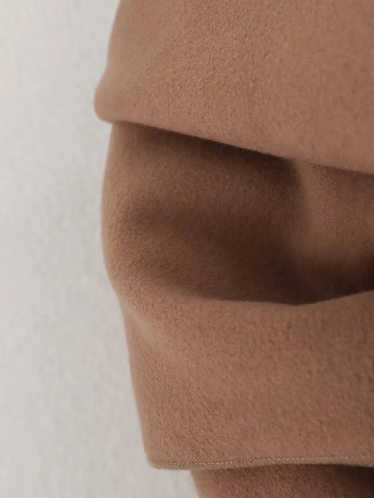 أزياء نسائية جديدة على الطراز الأوروبي، متعددة الاستخدامات، أنيقة بلون سادة معطف صوف مزدوج الصدر مع ياقة وشاح، طويلة جدًا. #6