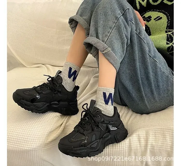 2026 Plateau-Sneaker für Damen Frühling Herbst Neue Chunky-Plateau-Sportschuhe für Damen Modische Dicksohlen-Sneaker aus PU-Leder – Detail 17