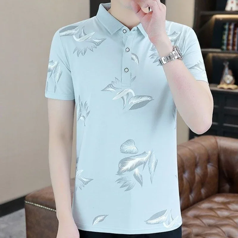 

White Skinny Black Print Mens with Collar T-shirt Male Polo Shirts Blue Red Aesthetic Tee Original 5xl Elastic Stylish Polyester