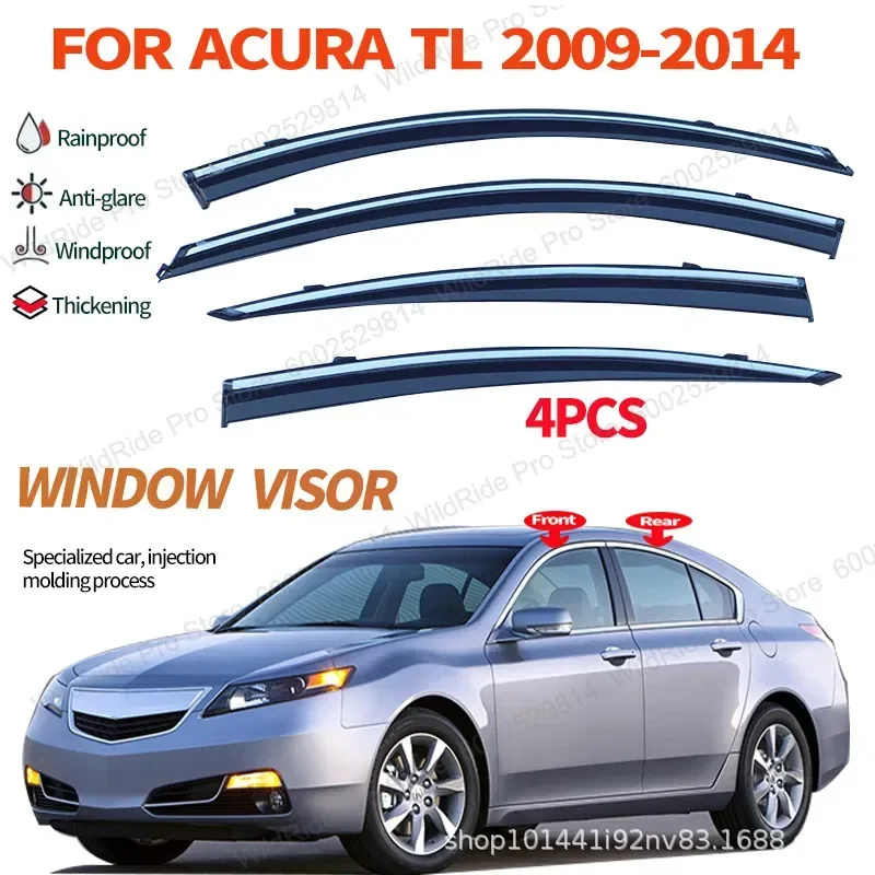 Suitable for Acura TL 2009 to 2014 Rain and Shine Side Window Visor with Chrome Decorative Strip Accessories
