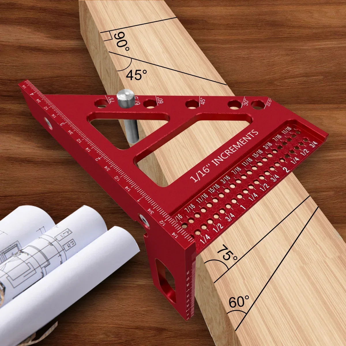 3D Multi-Angle Measuring Ruler - Precision Woodworking Square Protractor 22.5-90 Degree and Miter Triangle Ruler for Engineer