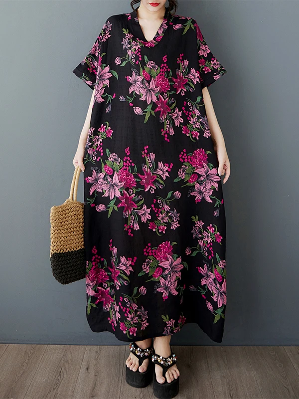 

Для похудения n Женское повседневное платье больших размеров Dr Summer New V-ne ort Sve Хлопковое льняное длинное платье Sweet Loose Fit