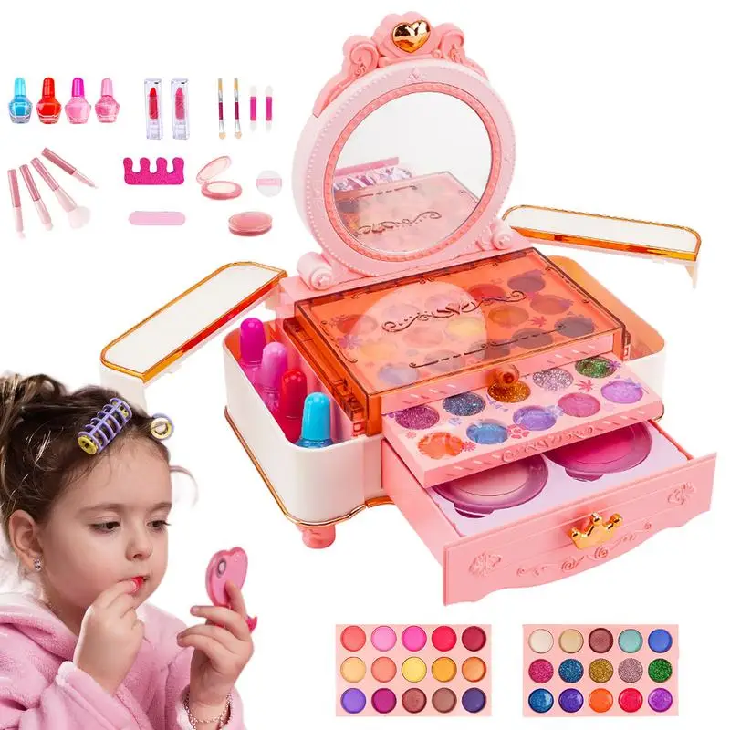 Kids Makeup Kit For Girls Real Washable Makeup Set Princess Play Make Up Toys Toddler Cosmetic Set Makeup Vanities Children's