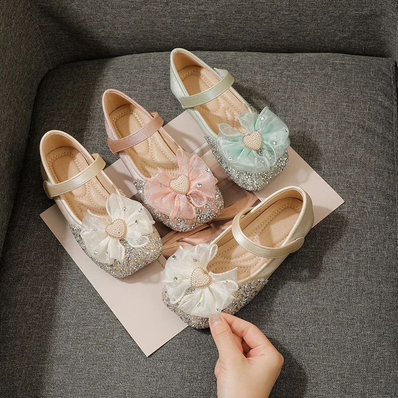 

New Baby Girl Diamond Glitter Bows Princess Dress Shoe For Toddler Kids Girls Leather Shoes Party Wedding