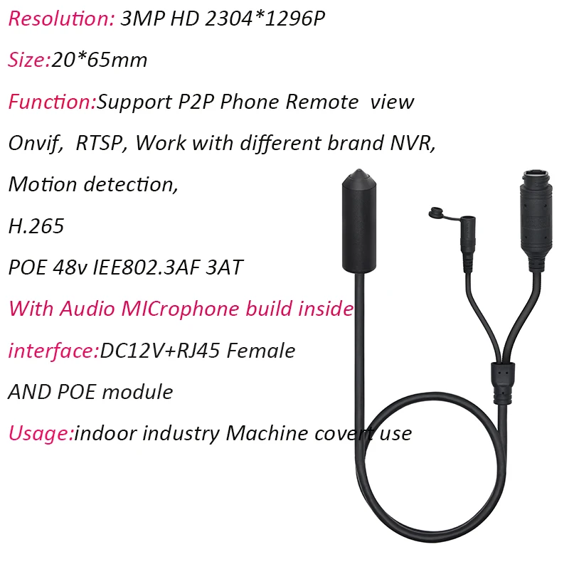 Caméra IP Miniature Cylindrique POE P2P Onvif 1080P 8MP 5MP 3MP avec Audio pour l'Industrie - Vente 