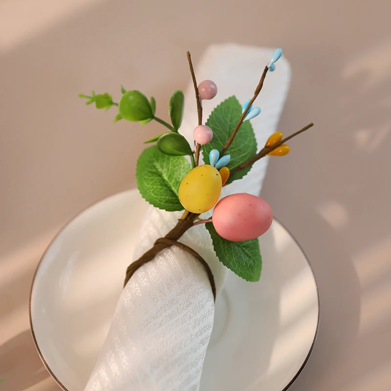 6/1pcs Easter Bunny Eggs Napkin Ring Holders Artificial Plants Napkin Buckles Happy Easter Party Home Table Decoration Supplies