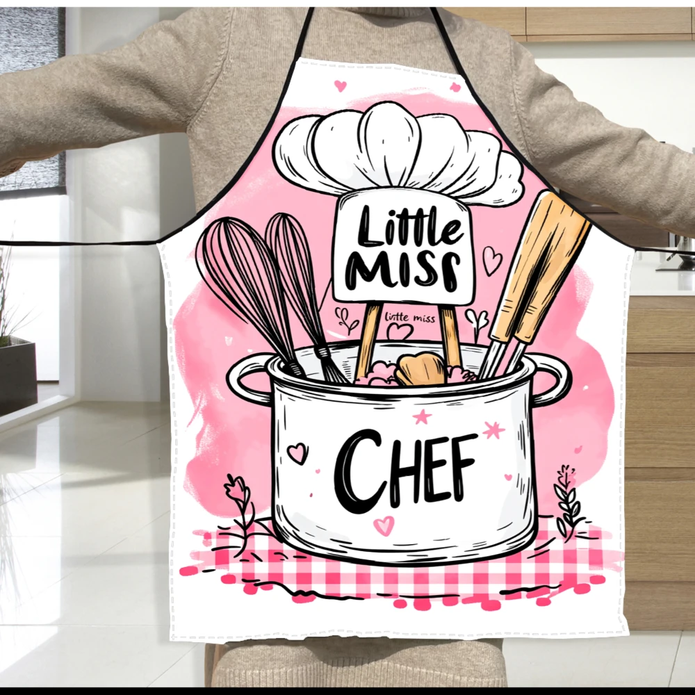 Little Miss Chef Apron For Kids Cooking Set With Whisk And Spatula Pink Design For Children Kitchen Wear - view 5