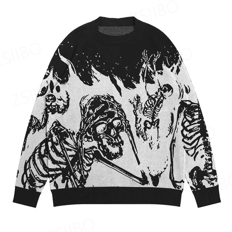 2023 New Hip Hop Sweater Skull Aesthetics Print Street Apparel Y2K Pullover Casual Street Trend Sweater Retro and Unique EMO