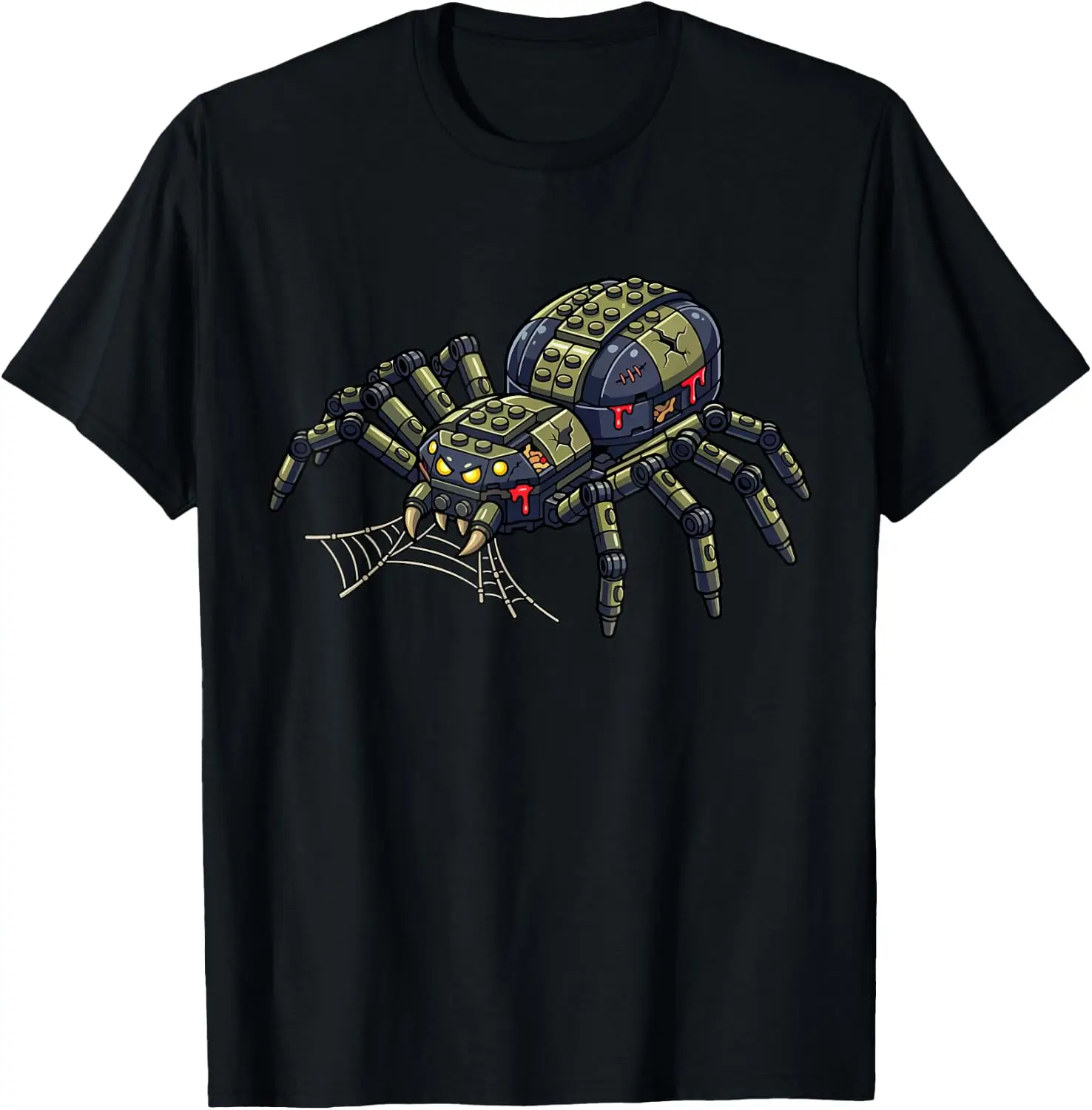 Spider Blocks Builder Halloween Brick Or Treat T-Shirt Unisex Graphic T‑Shirt, Unique [Your Graphic Design] Print Tee, 100% Cotton Soft Breathable Crew Neck Casual Short Sleeve T‑shirt For Men Women Novelty Daily Tops
