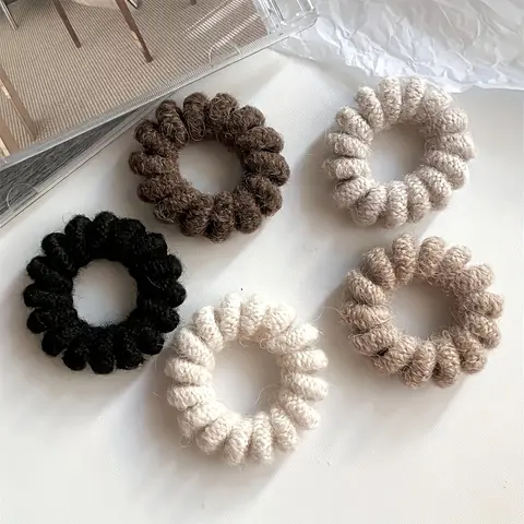 New Wool Telephone Cord Scrunchies Spiral Shape Hair Tie Solid Color Rubber Bands Elastic Hair Band Women Hair Accessories