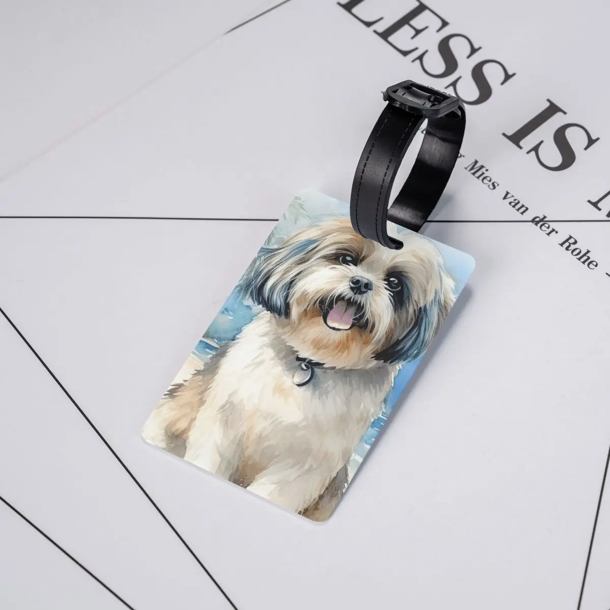 

Бирки для багажа с изображением ши-тцу на пляже, аксессуары для чемоданов, этикетки для дорожных сумок, держатели для багажных бирок, идентификационные бирки с именем и адресом