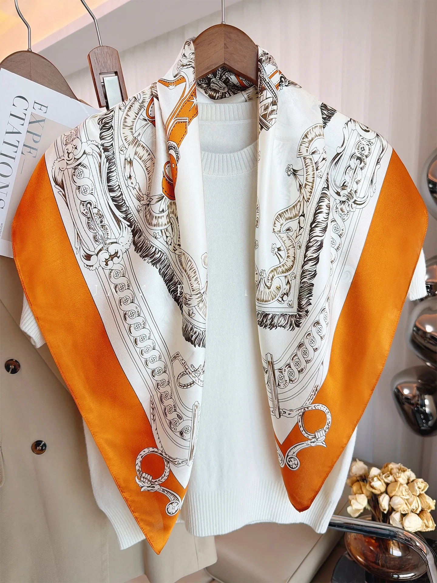 orange-silk-scarf-women's-spring-summer-new-style-shawl-outerwear-silk-square-scarf-elegant-gift