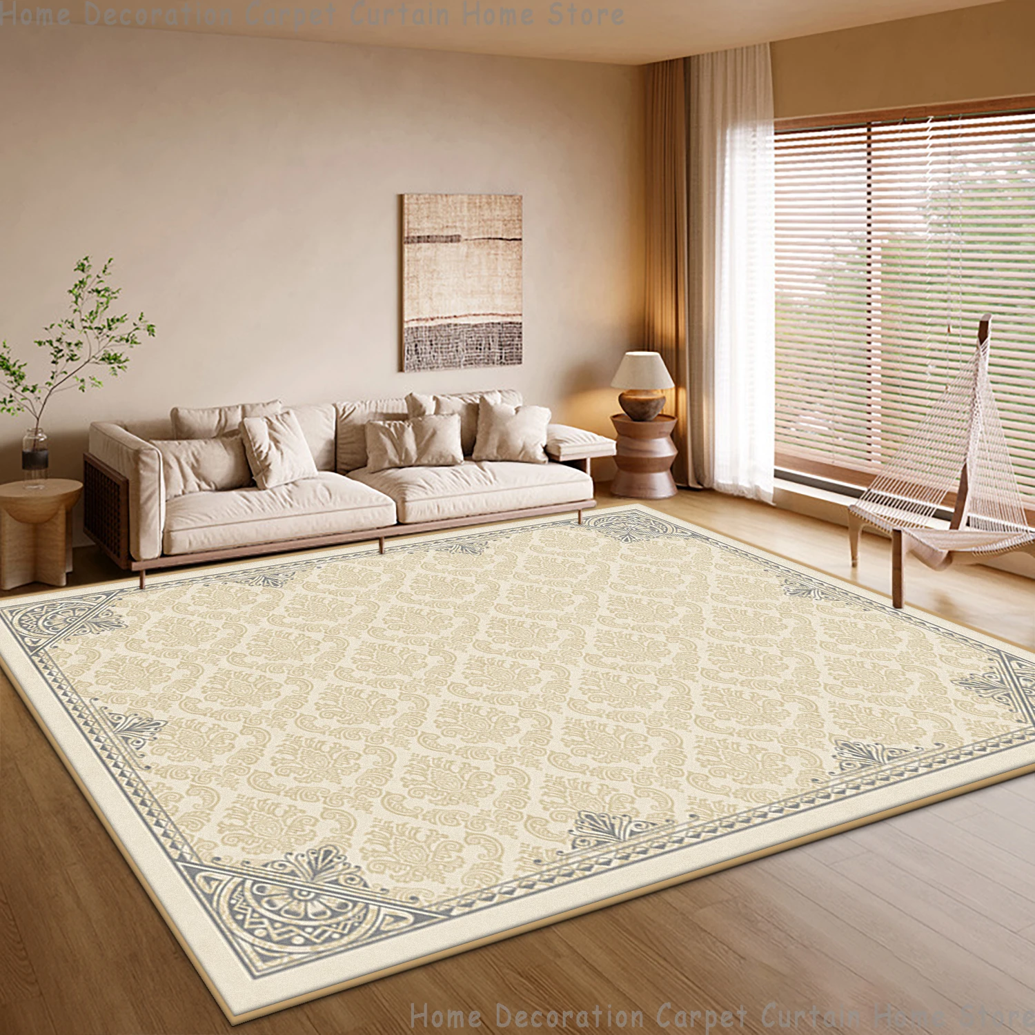 Cream European Vintage Border Print Large Area Carpet for Living Room Bedroom Soft Luxury Rug Decor Non‑slip Washable Floor Mats