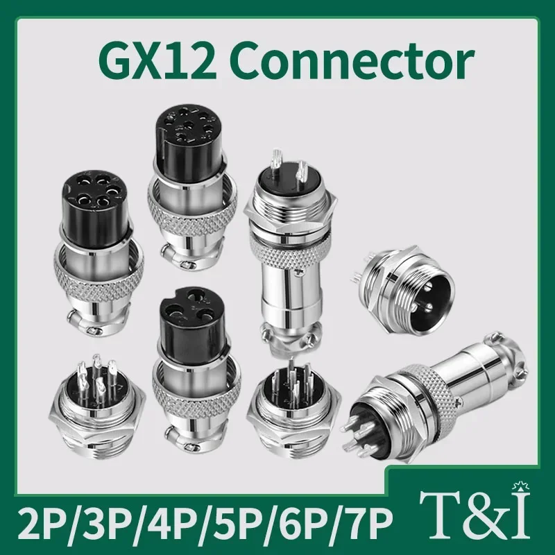 

5/20Set GX12 Nut Aviation Aviator Plug Socket Male and Female Docking Circular Waterproof Connector Cable Fixing 2 3 4 5 6 7 Pin