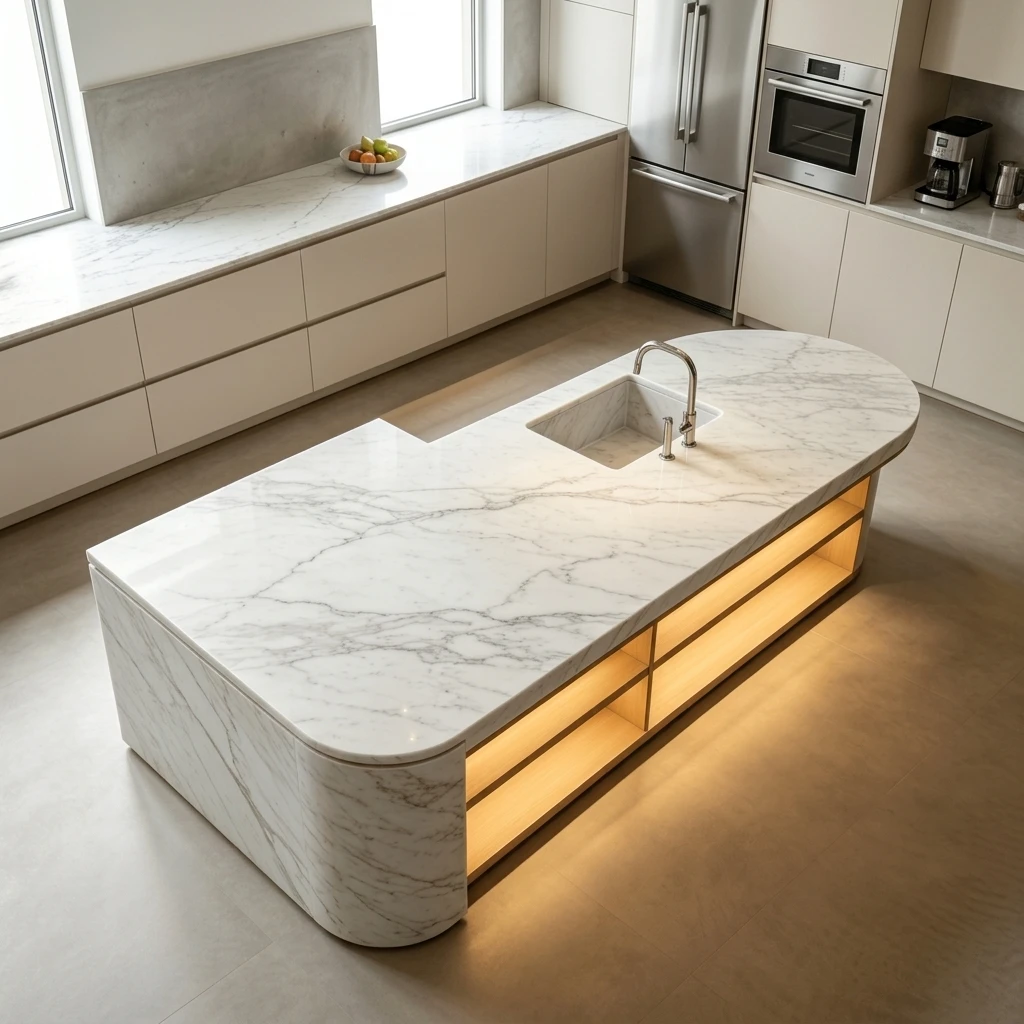 Custom Modular Kitchen Cabinet Table With Sink Ready To Assemble Eco-Friendly Marble Modern Kitchen Island With Drawer