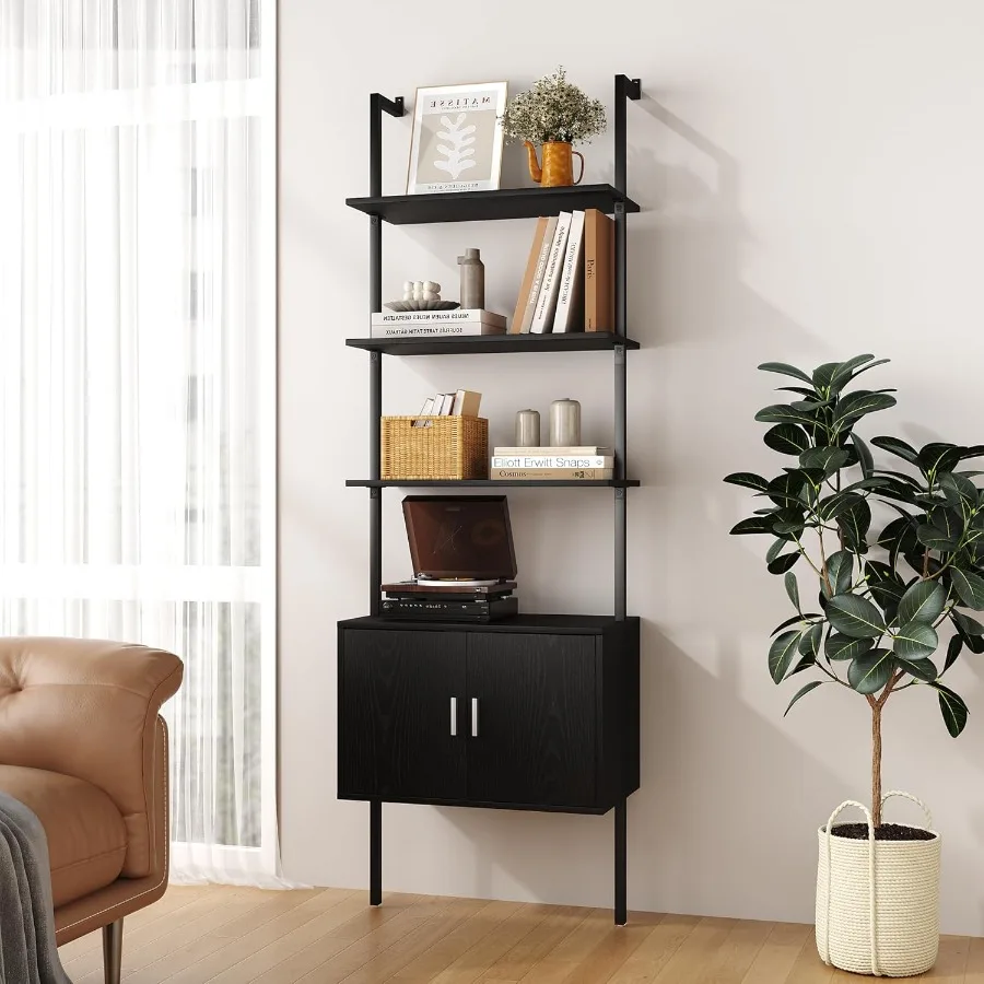 رف كتب بطول 5 طبقات مع خزانة 73 رف كتب سلم حديث مثبت على الحائط يتميز بإطار معدني ثابت رف عرض مفتوح لـ B