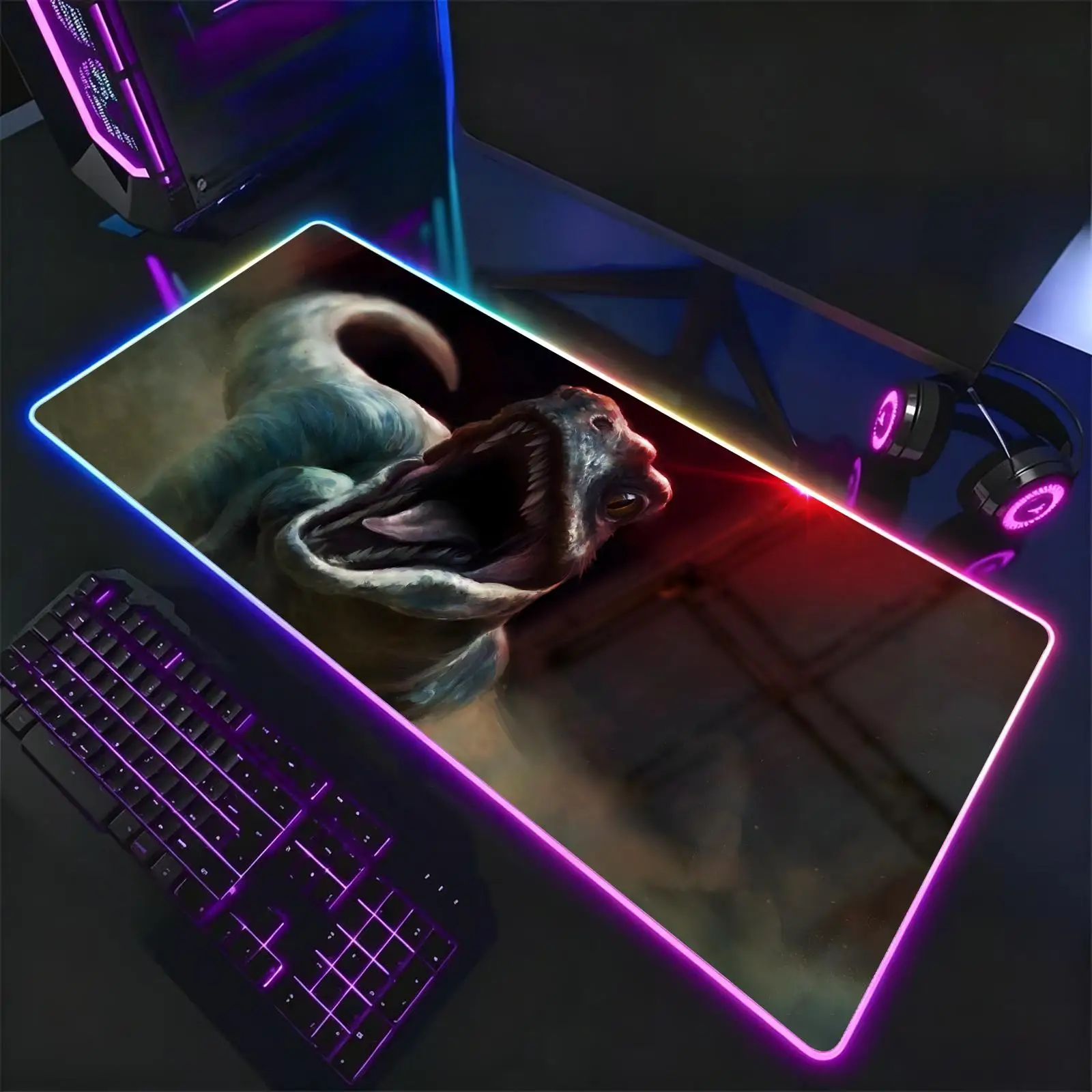 Mouse Pad RGB Color Changing Gaming Mouse Pad, Stitched Edges, XXL Large Keyboard Desk Mat Jurassic World
