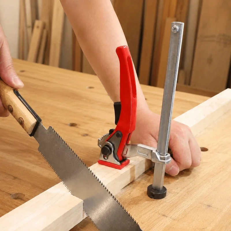Ratchet Handle Wood Clamp for Benches, Secure Hold-Down Clip Compatible with 16-28mm Holes, Sturdy Woodworking Tool