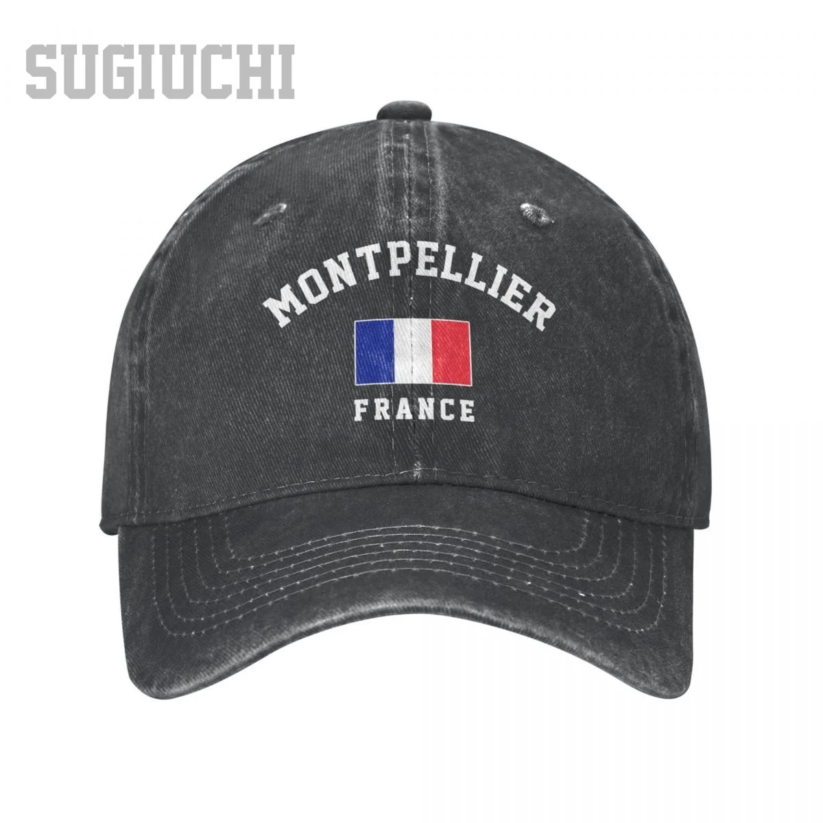 

Men Baseball Cap Montpellier Of France City Series Charcoal Washed Denim Classic Vintage Cotton Dad Trucker Hat Unisex Adult