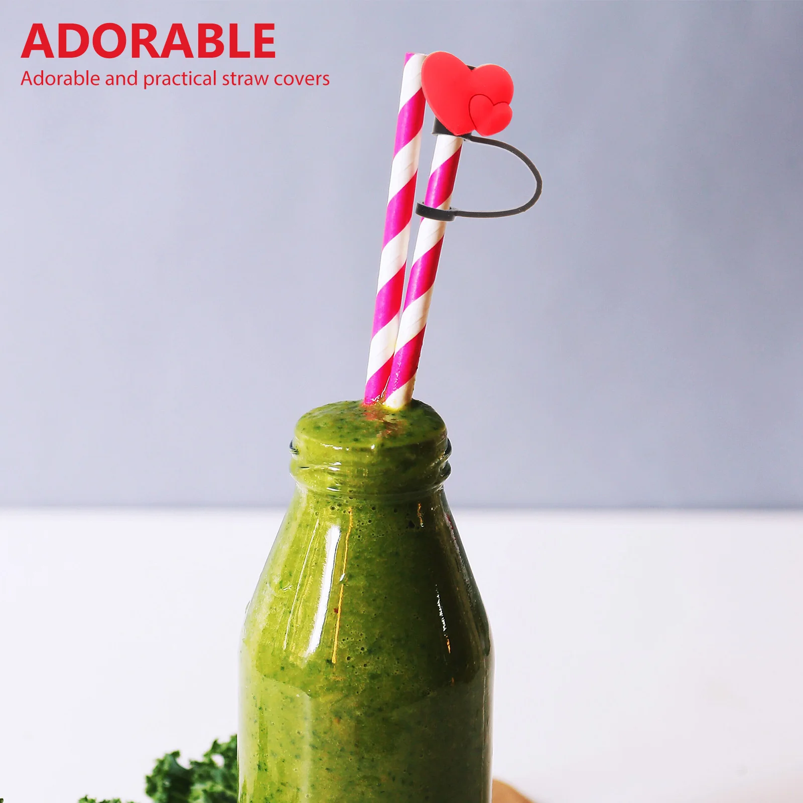 

5pcs Silicone Straw Covers Reusable Drinking Straw Caps For Valentine'S Day Party Toppers Decorations Kitchen Bar Accessories