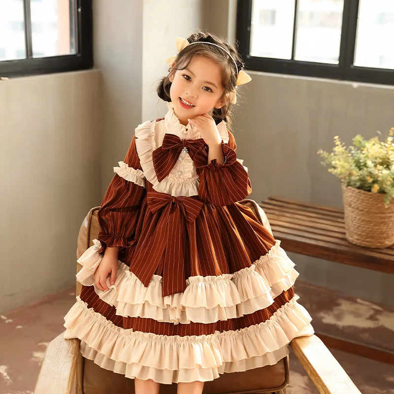 Spring Autumn Dress for Girls Teenagers Lolita Kawaii Wedding Dress Ball Gown Striped Princess Party Vestidos Dresses for Girls