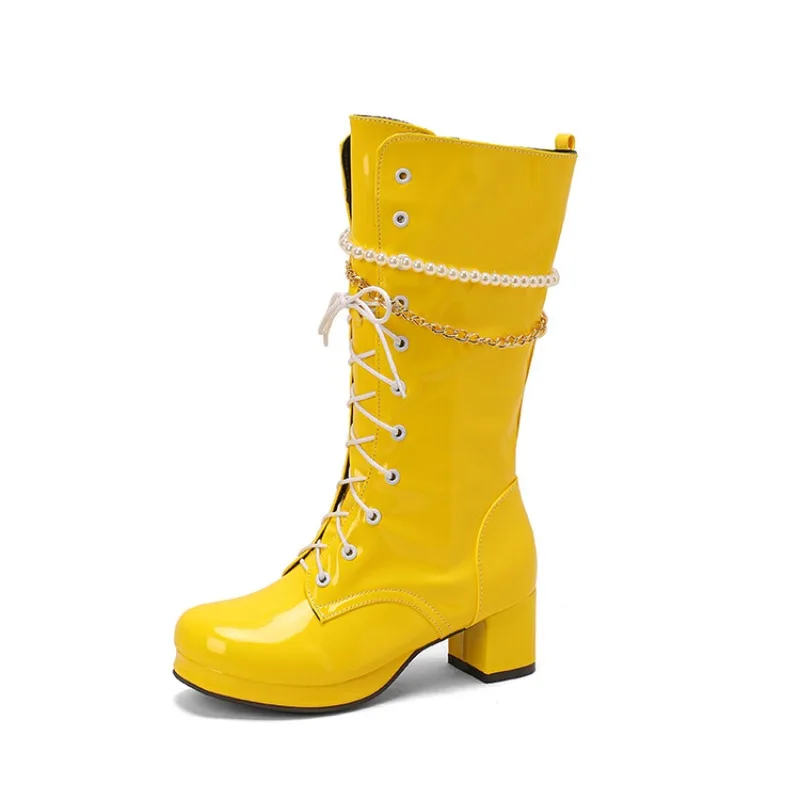 

Big size Fashionable Metal decorative strip Women's Boots Thick Heel womens fashion boots womens shoes with design Decorative pe