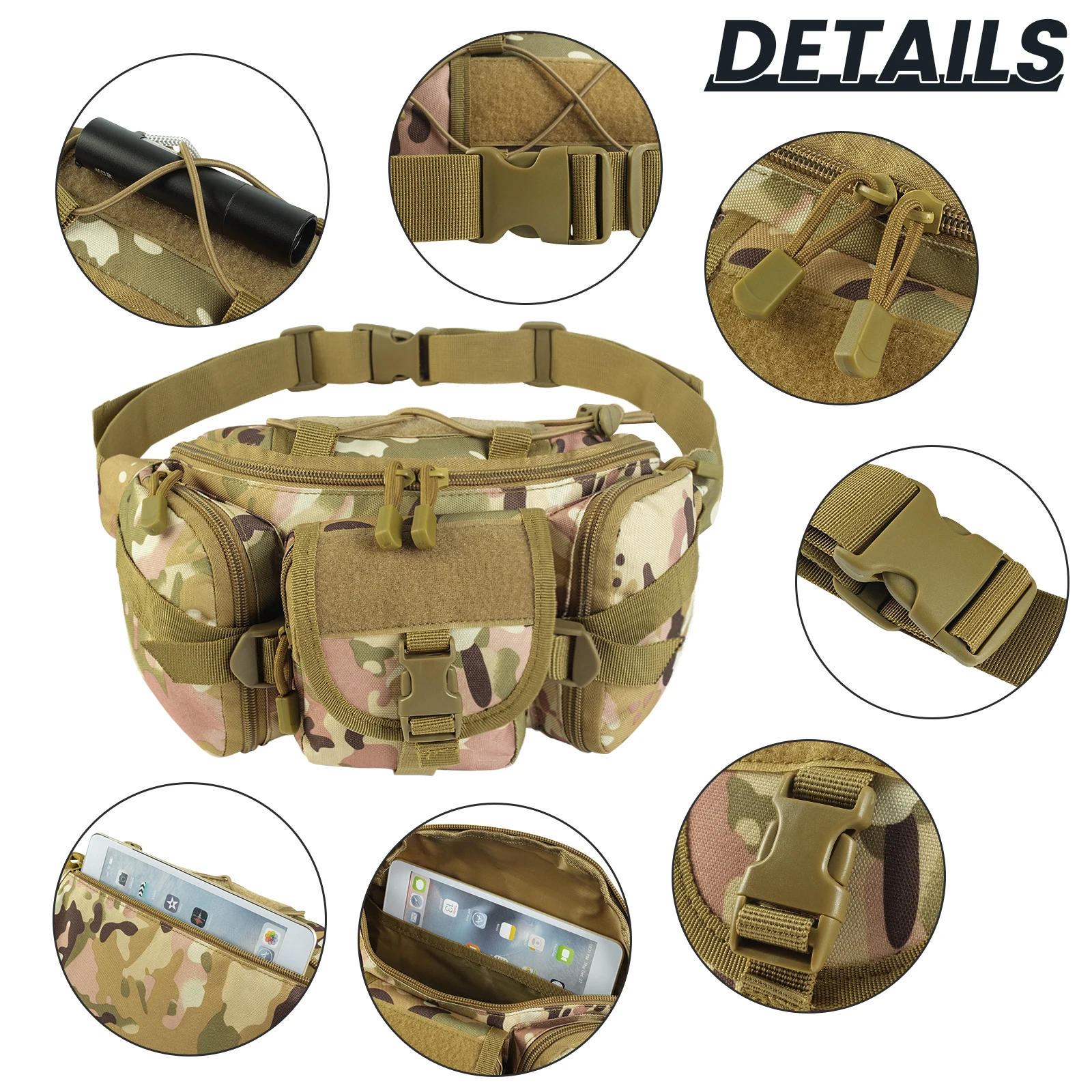 Tactical Waist Bag Military Fan Bag Sports Outdoor Large-Capacity Waterproof  Riding Travel Running Multi-Function Chest Bag